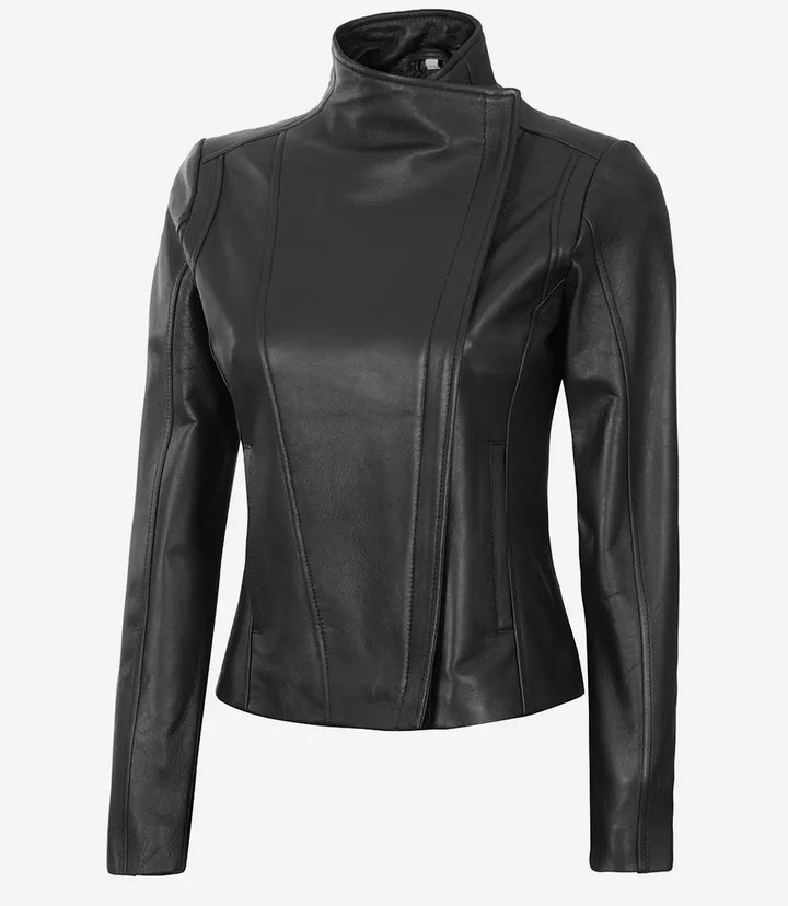 Arezzo Black Flap Closure Cafe Racer Leather Jacket - Rare Leather