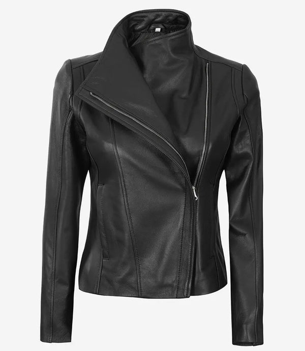 Arezzo Black Flap Closure Cafe Racer Leather Jacket - Rare Leather