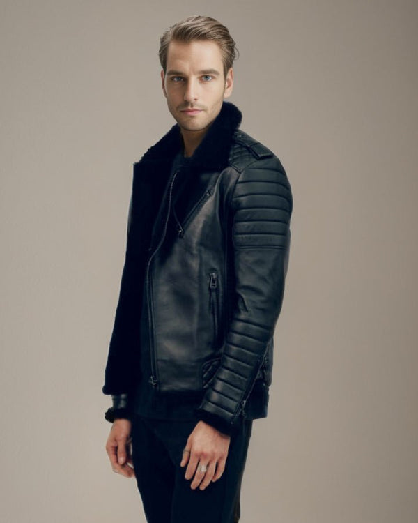 Arsalan Shearling Biker Quilted Leather Jacket - Rare Leather