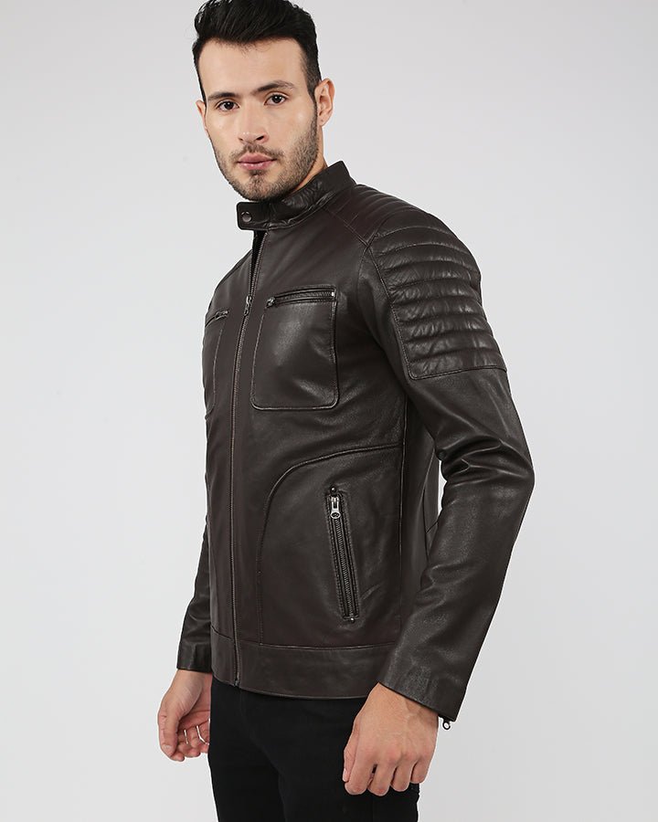Astro Brown Racer Quilted Leather Jacket - Rare Leather