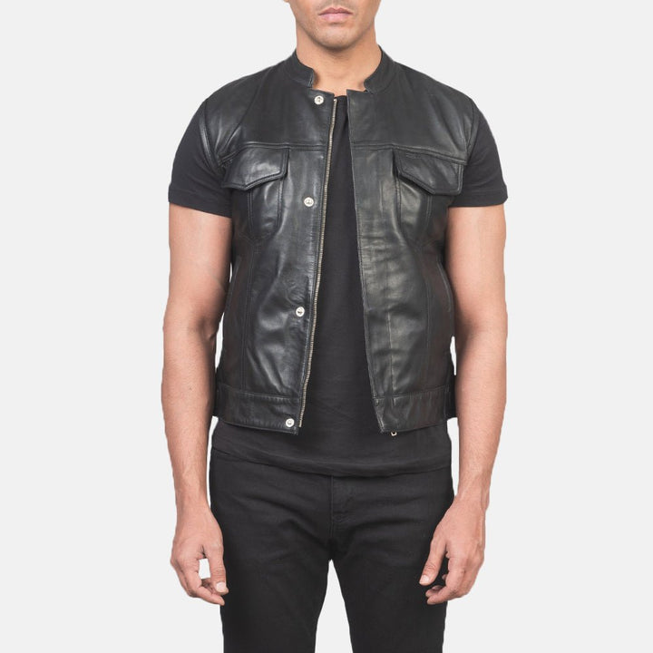 Atlas Moto Black Leather Vest - Rare Leather