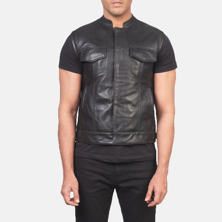 Atlas Moto Black Leather Vest - Rare Leather
