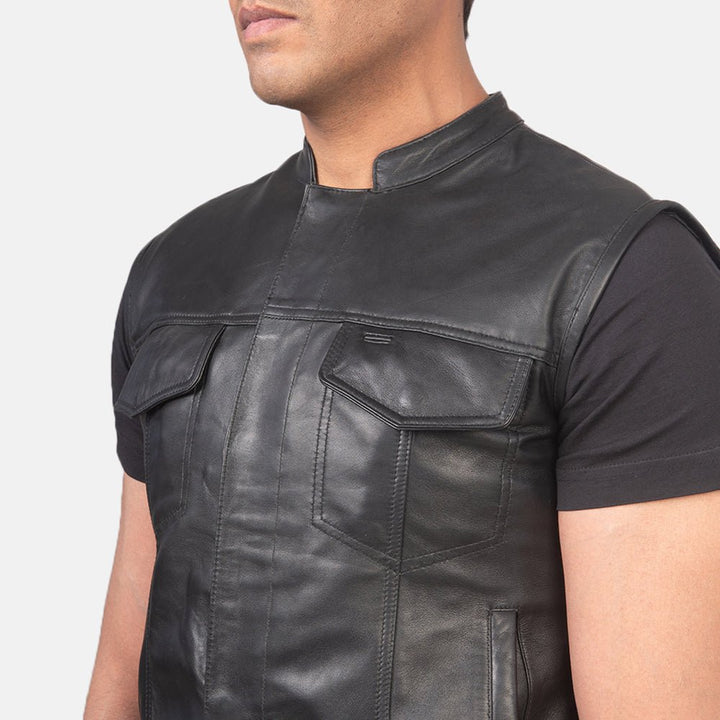 Atlas Moto Black Leather Vest - Rare Leather