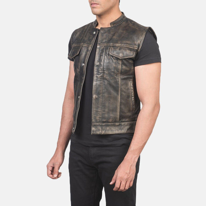 Atlas Moto Distressed Brown Leather Vest - Rare Leather