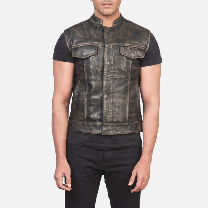 Atlas Moto Distressed Brown Leather Vest - Rare Leather