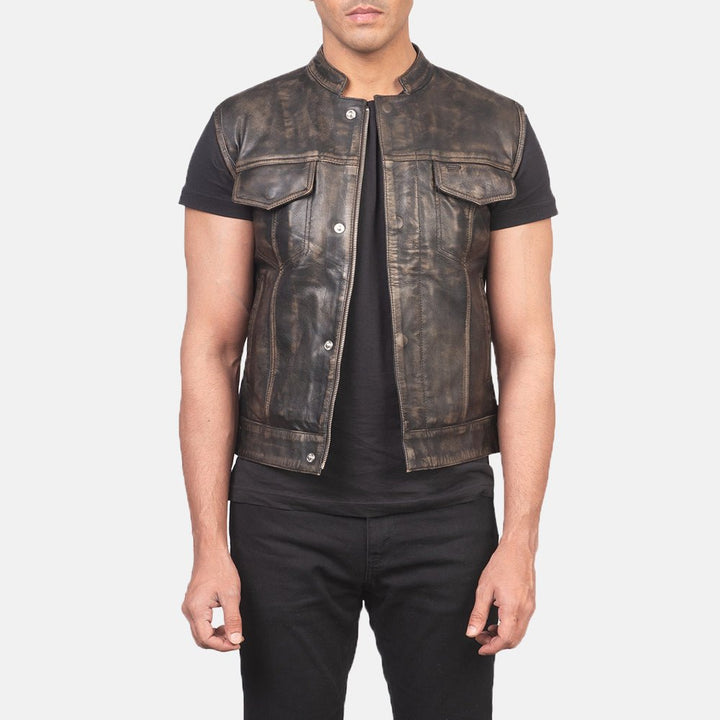 Atlas Moto Distressed Brown Leather Vest - Rare Leather