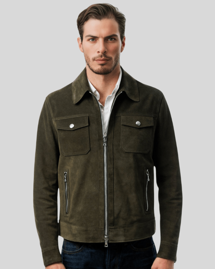 Atlas Olive Green Suede Leather Jacket - Rare Leather