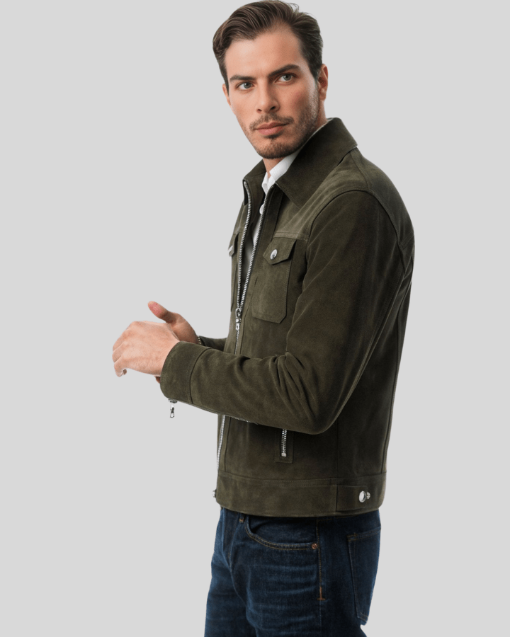 Atlas Olive Green Suede Leather Jacket - Rare Leather