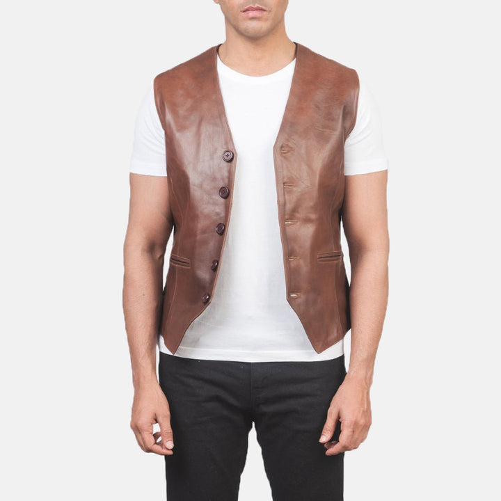 Auden Brown Leather Vest - Rare Leather