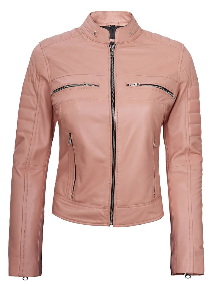 Austin Womens Pink Cafe Racer Leather Jacket - Rare Leather