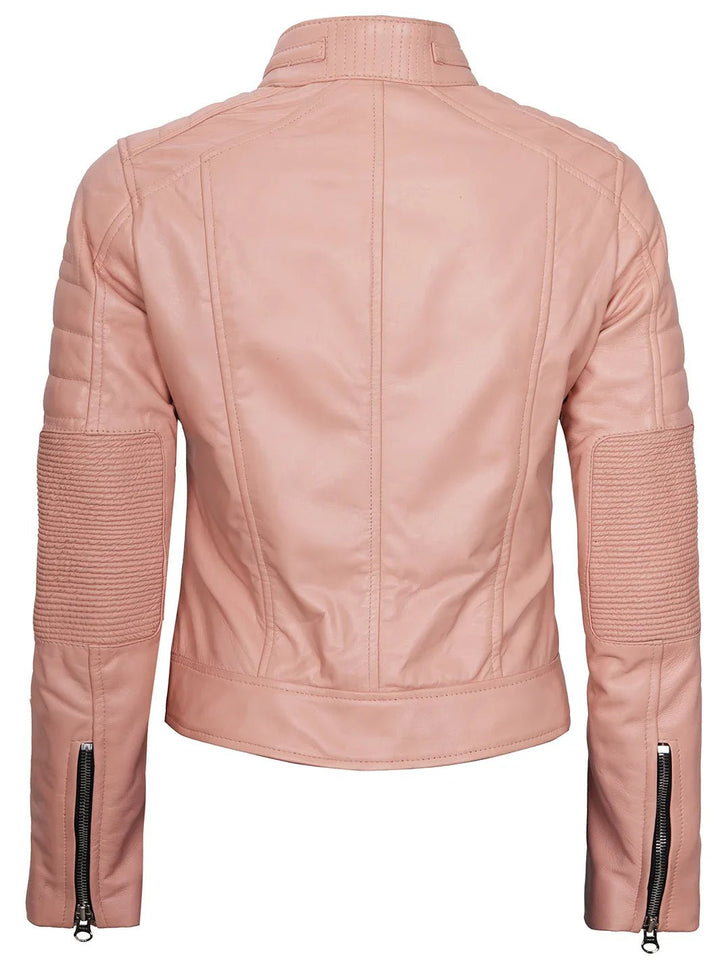 Austin Womens Pink Cafe Racer Leather Jacket - Rare Leather