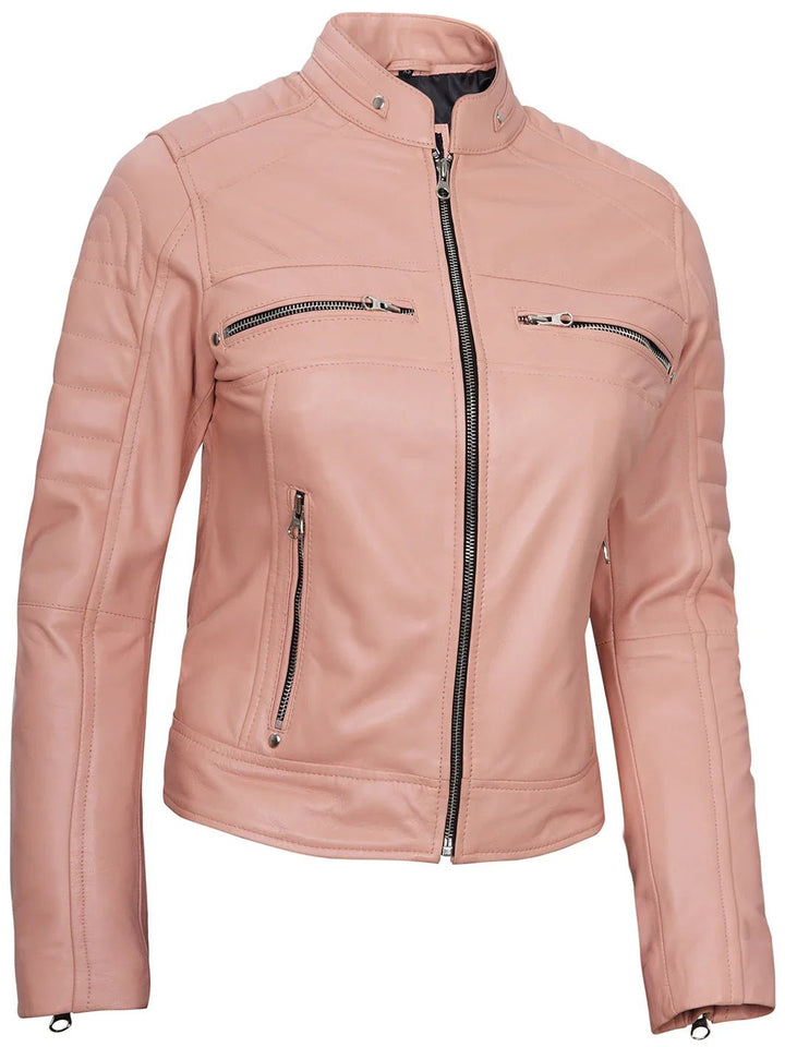 Austin Womens Pink Cafe Racer Leather Jacket - Rare Leather