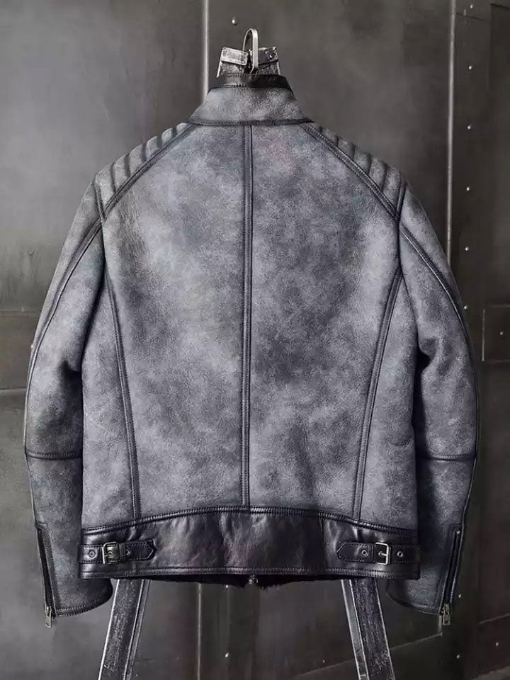 B3 Bomber Jacket Grey Shearling Coat - Rare Leather