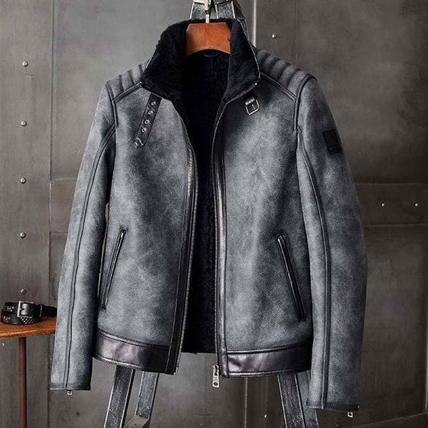 B3 Bomber Jacket Grey Shearling Coat - Rare Leather
