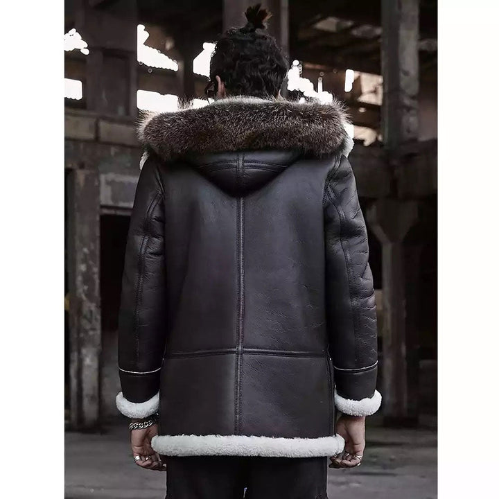 B3 Bomber Jacket Hooded Leather Jacket Shearling Coat Mens Brown - Rare Leather