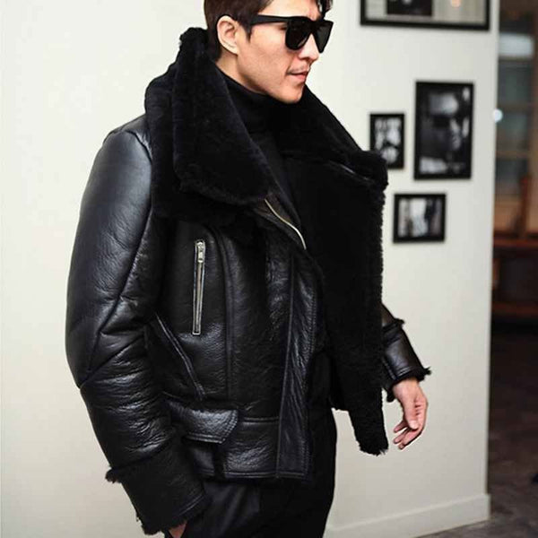 B3 Bomber Jacket Men Winter Wool Lamb Fur Aviator Jacket - Rare Leather