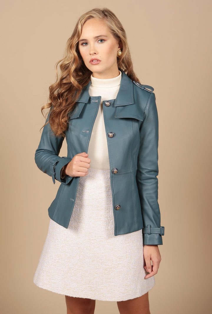 'Bardot' Leather Jacket in Azzurro - Rare Leather