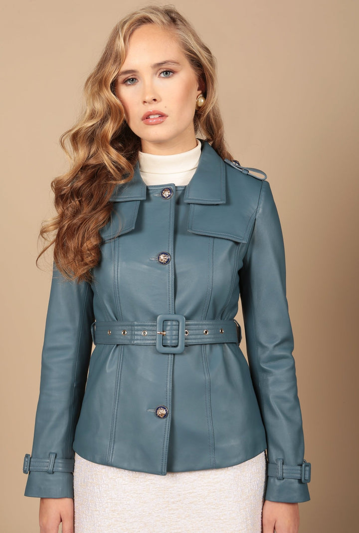 'Bardot' Leather Jacket in Azzurro - Rare Leather