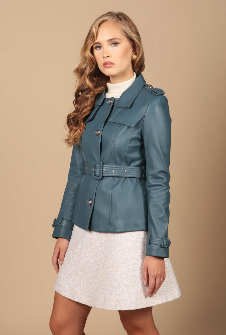 'Bardot' Leather Jacket in Azzurro - Rare Leather
