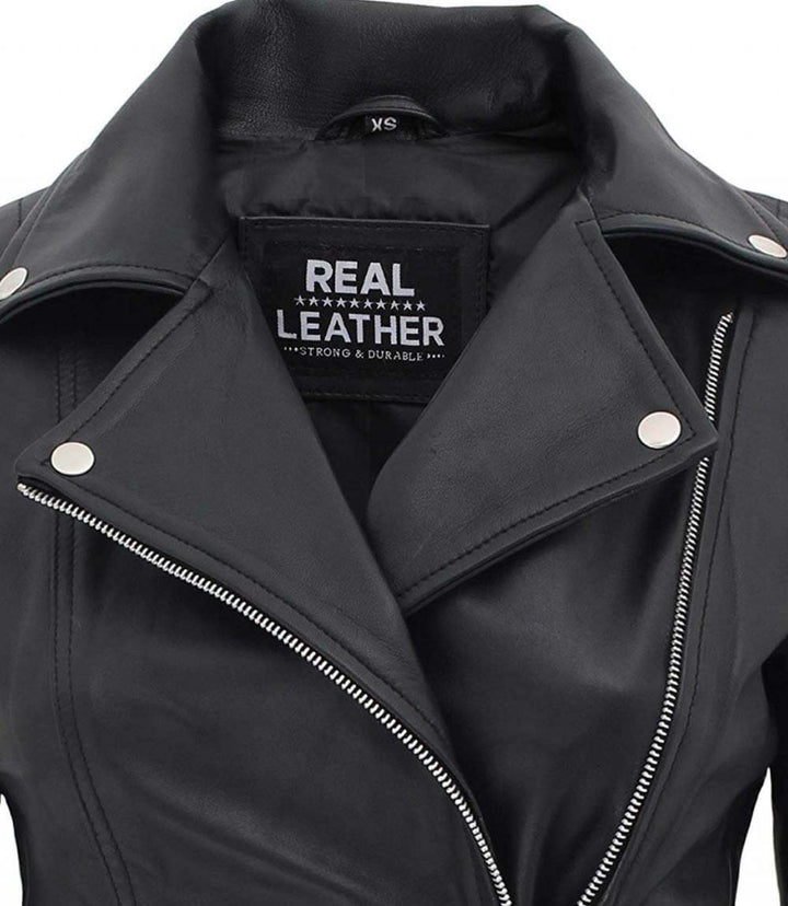 Bari Women Asymmetrical Black Leather Moto Jacket - Rare Leather
