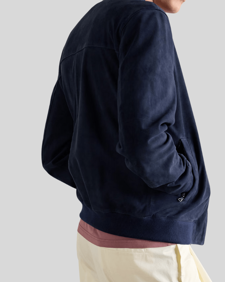 Baris Dark Blue Suede Bomber Leather Jacket - Rare Leather