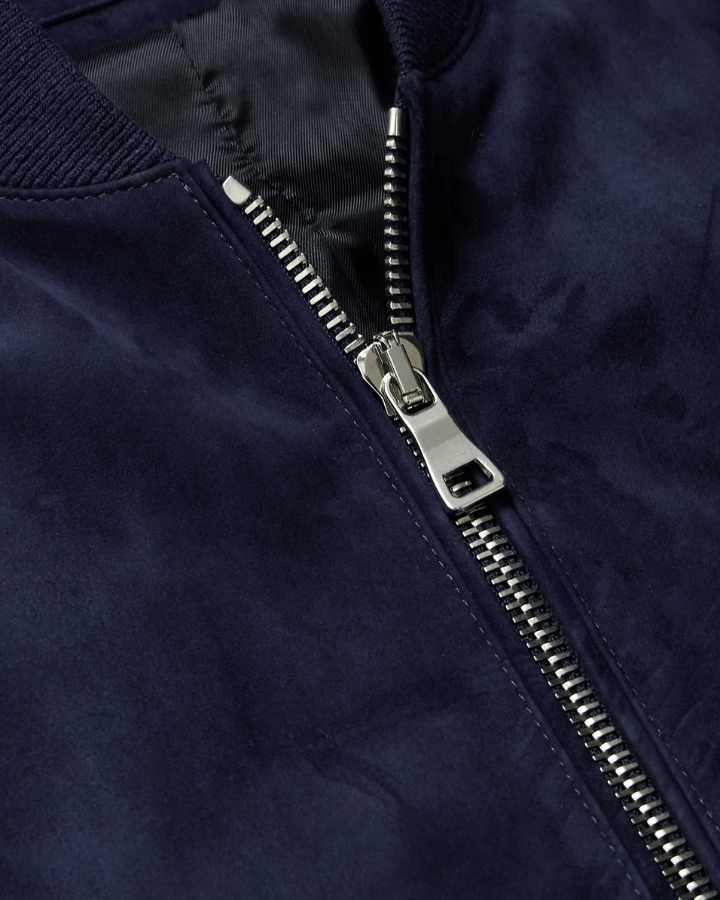 Baris Dark Blue Suede Bomber Leather Jacket - Rare Leather