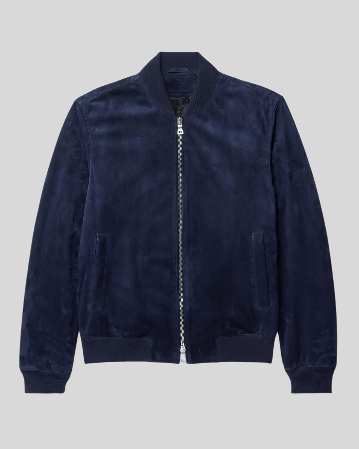 Baris Dark Blue Suede Bomber Leather Jacket - Rare Leather