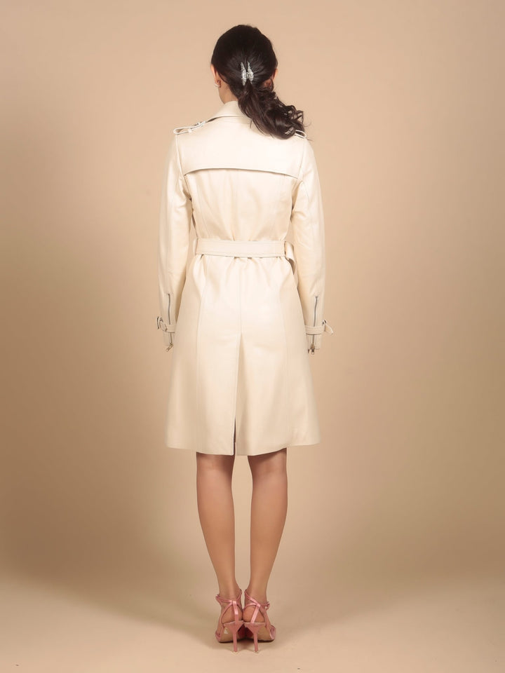 'Belle Du Jour' Leather Trench Coat in Crema - Rare Leather