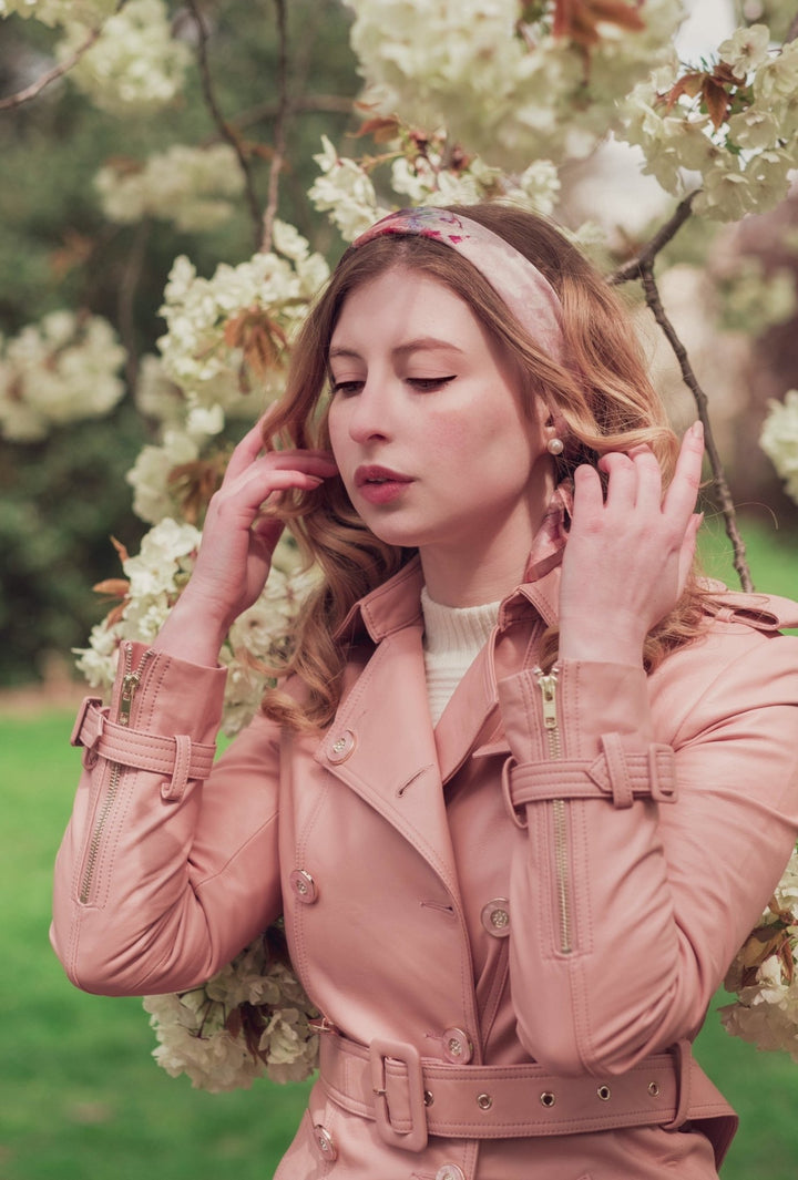 'Belle Du Jour' Leather Trench Coat in Rosa - Rare Leather