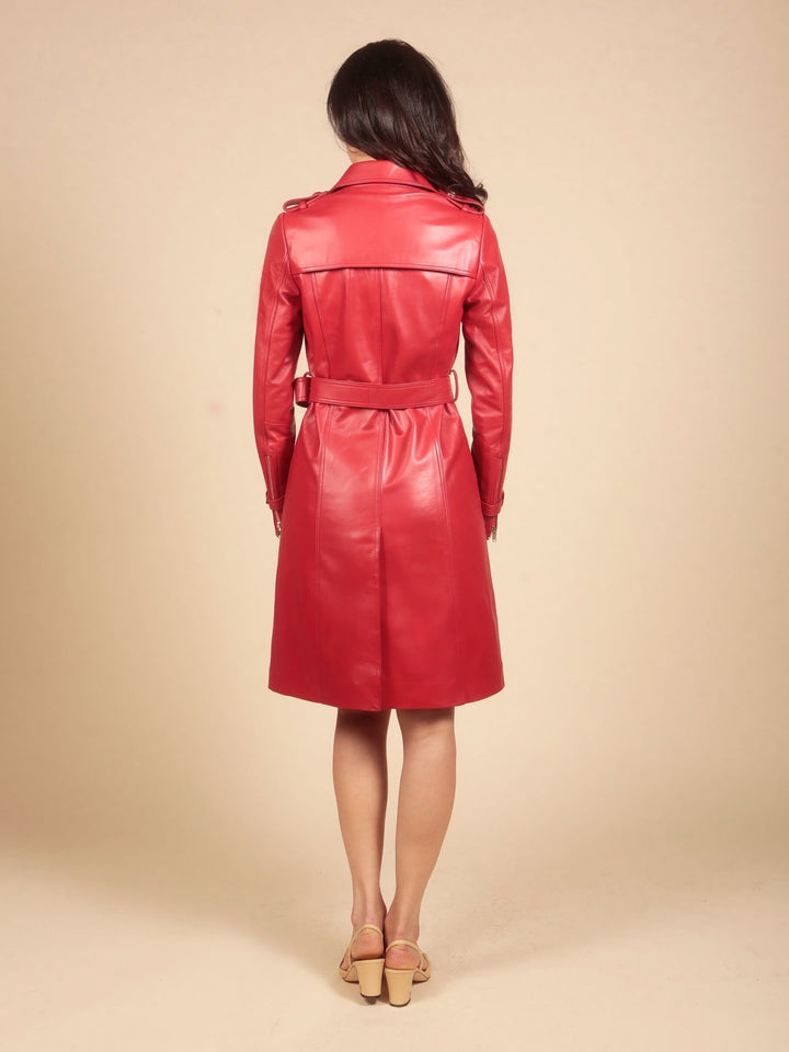 'Belle Du Jour' Leather Trench Coat in Rosso - Rare Leather