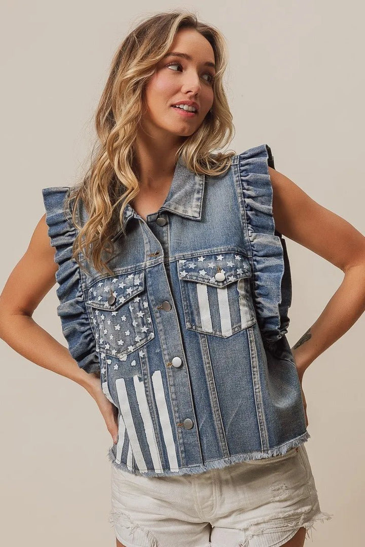 BiBi American Flag Washed Denim Jacket - Rare Leather