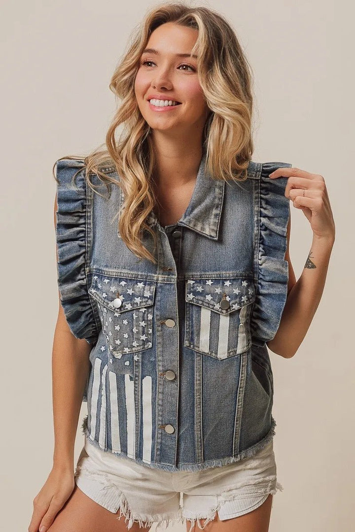 BiBi American Flag Washed Denim Jacket - Rare Leather