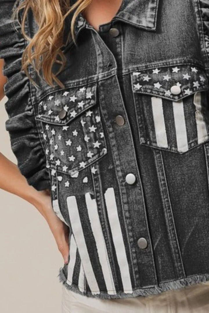 BiBi American Flag Washed Denim Jacket - Rare Leather