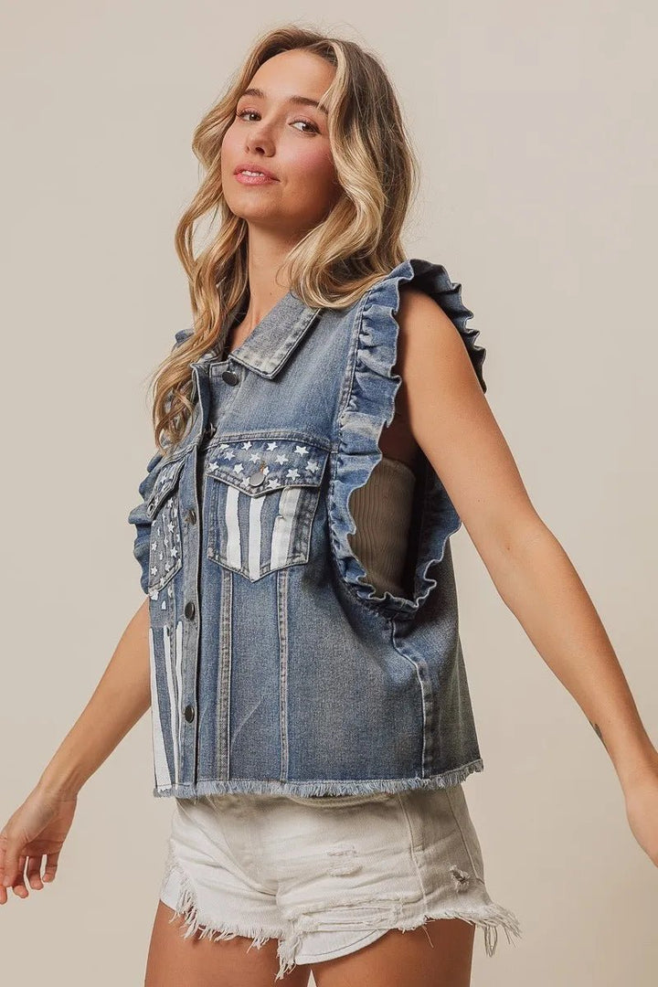 BiBi American Flag Washed Denim Jacket - Rare Leather