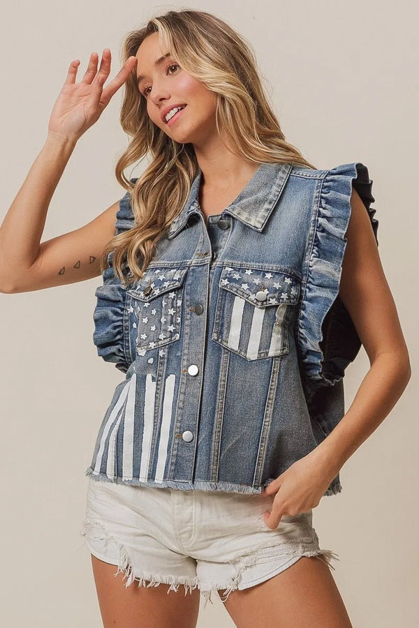 BiBi American Flag Washed Denim Jacket - Rare Leather