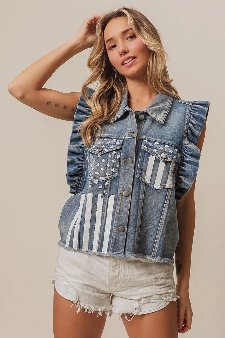 BiBi American Flag Washed Denim Jacket - Rare Leather