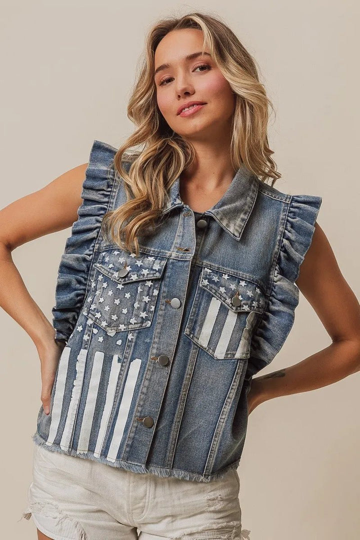 BiBi American Flag Washed Denim Jacket - Rare Leather