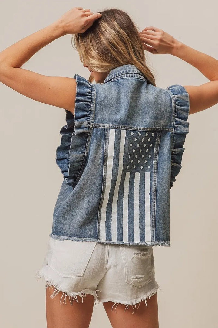 BiBi American Flag Washed Denim Jacket - Rare Leather