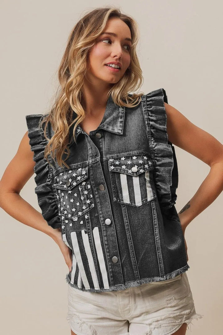 BiBi American Flag Washed Denim Jacket - Rare Leather