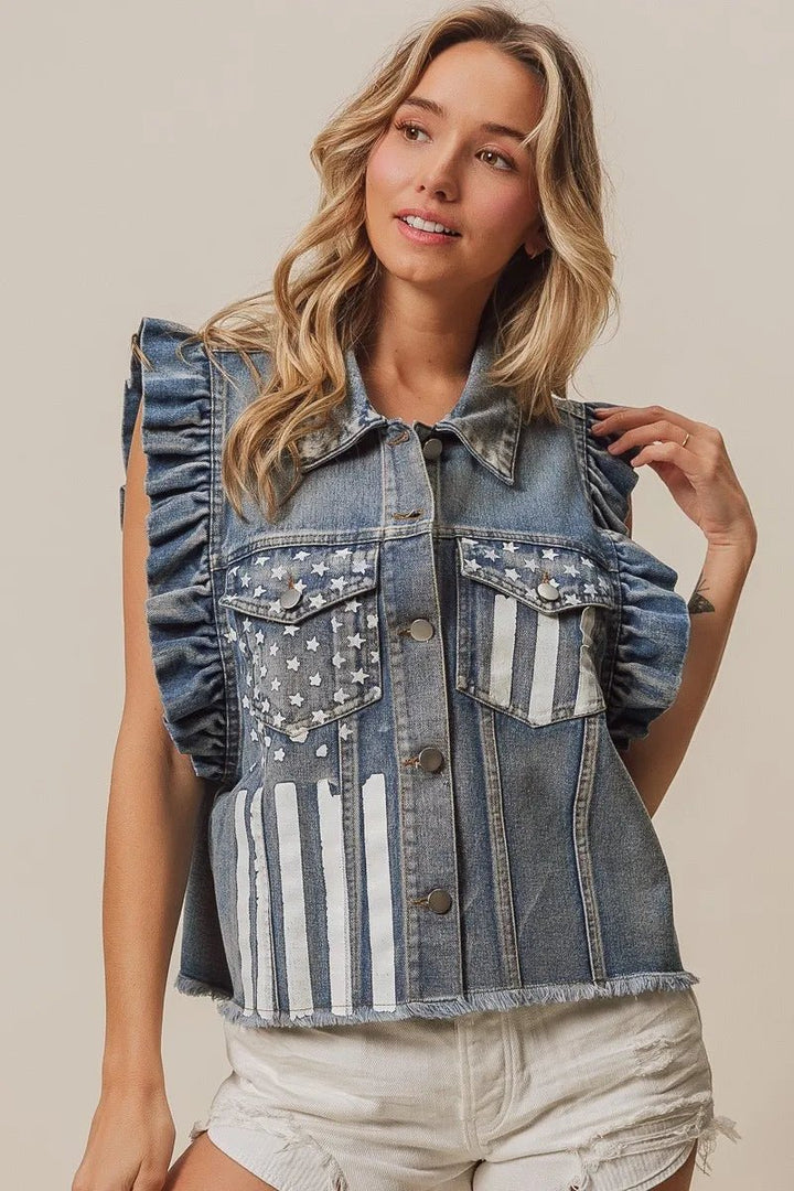 BiBi American Flag Washed Denim Jacket - Rare Leather