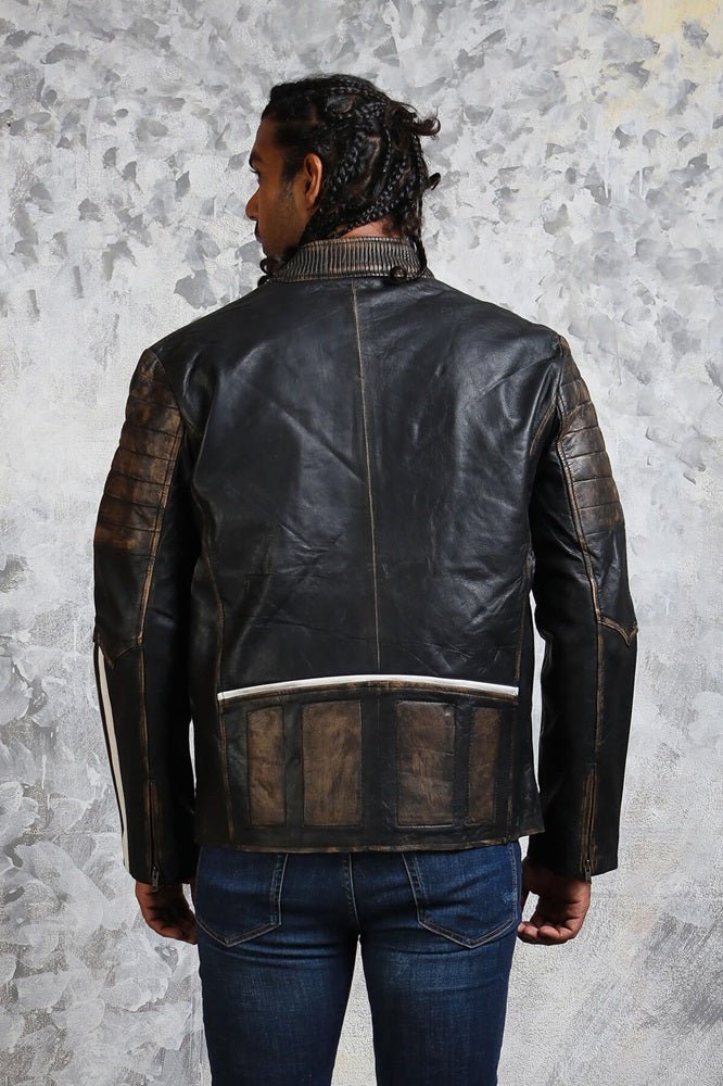 Black and White Striped Distressed Leather Jacket - Rare Leather