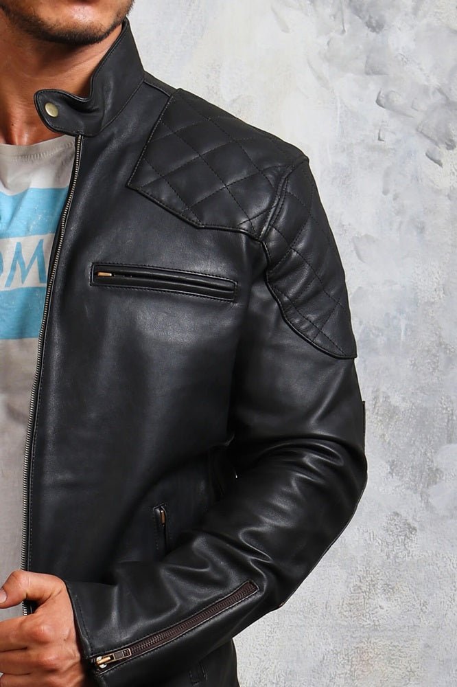 Black Biker Leather Jacket for Men - Rare Leather