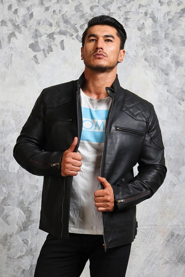 Black Biker Leather Jacket for Men - Rare Leather