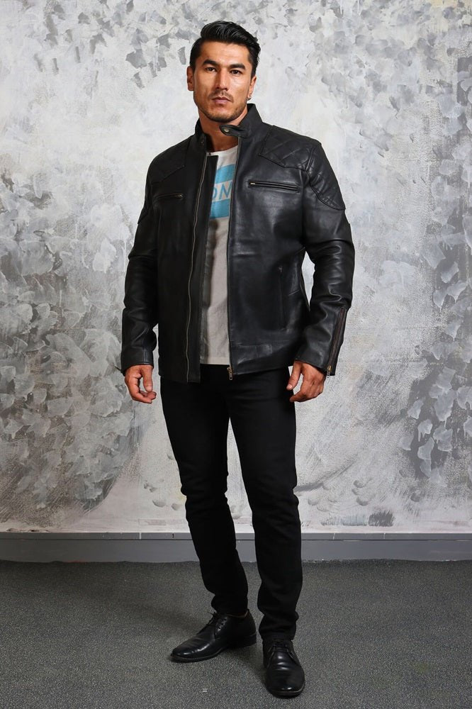 Black Biker Leather Jacket for Men - Rare Leather
