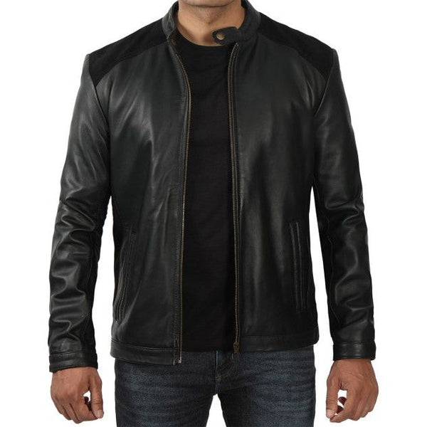 Black leather Cafe Racer Jacket Mens - Rare Leather