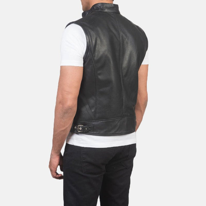 Black Leather Motorcycle Vest For Men - Rare Leather