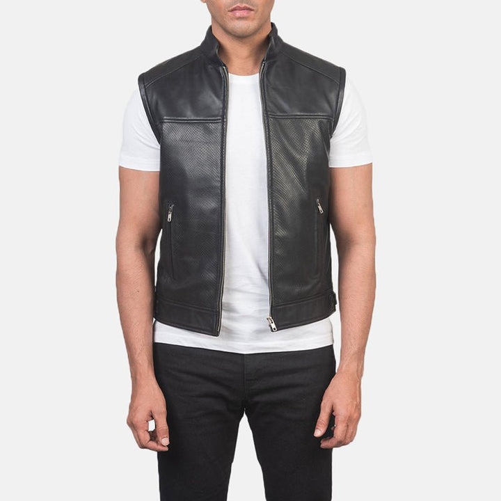 Black Leather Motorcycle Vest For Men - Rare Leather