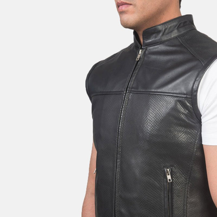 Black Leather Motorcycle Vest For Men - Rare Leather