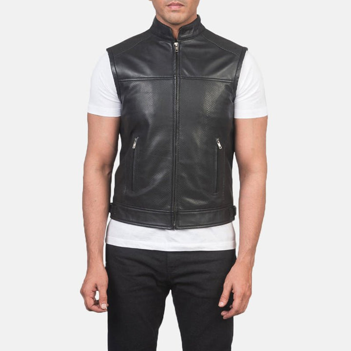 Black Leather Motorcycle Vest For Men - Rare Leather