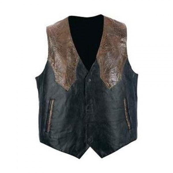Black Motorcycle Style Leather Vest - Rare Leather